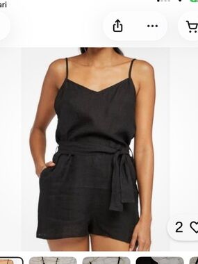 Vitamin A Gigi Black linen Romper with Tie Waist M